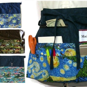 Apron with Pockets/Cash Apron/Half Apron/Teacher Apron/Utility Apron/Vendor Apron/Waist Apron/Waitress Apron with Zipper Pocket/Server Apron
