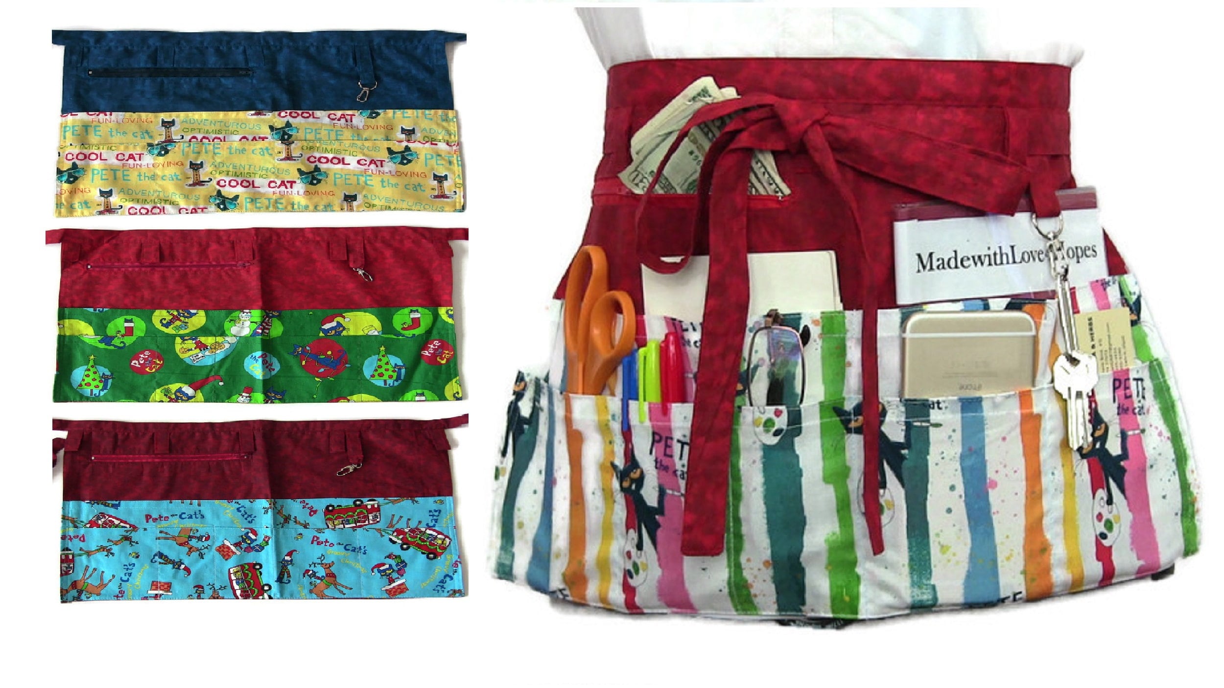 Teacher Apron/Apron with Pockets/Cash Apron/Half Apron with Zipper Pocket/Teacher Appreciation Gift/Teaching Tools/Cat Apron