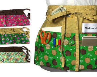 Girl Scout Apron/4-H Apron/Teacher Apron/Apron with Pockets/Cash Apron/Half Apron with Zipper Pocket/Teaching Tools