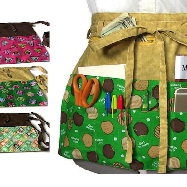 Girl Scout Apron/4-H Apron/Teacher Apron/Apron with Pockets/Cash Apron/Half Apron with Zipper Pocket/Teaching Tools