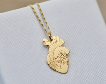 Anatomical Human Heart Charm Necklace 24k Silver, Medicine Student Gift Idea, Doctor and Nurse Jewelry Anatomically Correct Human Heart