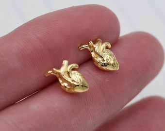 3D Anatomical Human Heart Studs Earrings 24k, Medicine Student Gift Idea, Doctor and Nurse Jewelry Anatomically Correct Human Heart Earrings