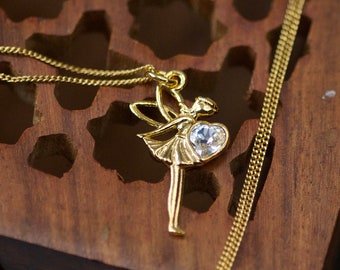 Collar con colgante de hada para niña con cristal Swarovski de corazón AG925 de 24 quilates, joyería infantil con dije de fantasía, joyería de hadas, regalo para hija.