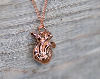 3D Anatomical Human Heart Charm Necklace Rose Gold, Medicine Student Gift Doctor and Nurse Jewelry Anatomically Correct Human Heart Necklace