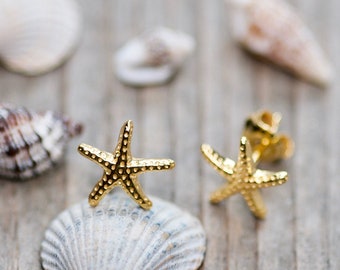 24k Starfish Studs Earrings, Summer Holiday Earrings Beach Earrings Starfish Earrings Starfish Studs, Beach Jewelry, Summer Jewelry