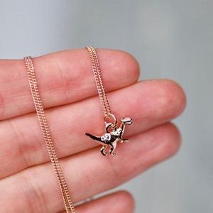 T-rex Dinosaur Charm Necklace Rose Gold 18k, T-rex Necklace for Kids, Dinosaur Lover Jewelry, Dinosaur Necklace, Jurassic Park Necklace