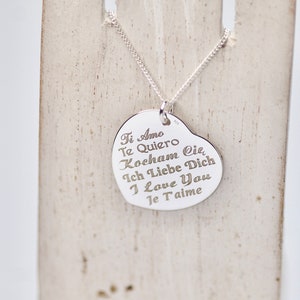 Large I Love You Heart Pendant Necklace Engraved Sterling Love Heart Charm, Love Charm, Love Message Jewelry Valentine&#39;s Gift For Her