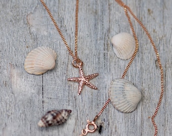 Colar com Pingente de Estrela-do-Mar em Ouro 18k, Colar Delicado de Praia, Colar de Verão, Joia de Verão, Presente para Filha, Pingente de Estrela-do-Mar, Joia com Tema Marinho