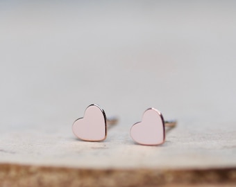 5mm Tiny Rose Gold Heart Earrings, Small Heart Studs, Nickel Free Sterling Heart Earrings for Girl, Gift for Daughter, Gift for Girlfriend