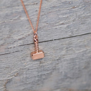 Simple Thor Hammer Necklace Solid Sterling Rose Gold, Mjolnir Pendant Necklace, Minimalist Hammer of Thor Necklace, Gift for Avengers Lover