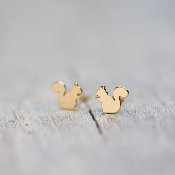 Tiny Squirrel Earrings for Girls 24k Gold Plated, Cute Autumn Woodland Earrings, Animal Earrings, Squirrel Studs, Forest Lover Earrings