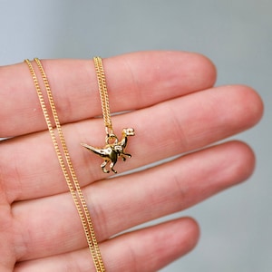 T-rex Dinosaur Charm Necklace 24k Gold Plated, T-rex Necklace for Kids, Dinosaur Lover Jewelry, Dinosaur Necklace, Jurassic Park Necklace