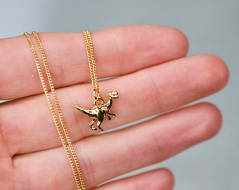 T-rex Dinosaur Charm Necklace 24k Gold Plated, T-rex Necklace for Kids, Dinosaur Lover Jewelry, Dinosaur Necklace, Jurassic Park Necklace