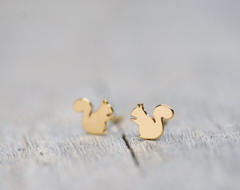 Tiny Squirrel Earrings for Girls 24k Gold Plated, Cute Autumn Woodland Earrings, Animal Earrings, Squirrel Studs, Forest Lover Earrings