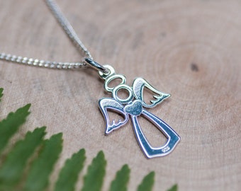 Angel Charm Necklace Solid Sterling Silver AG925 Godmother Gift Baptism Gift Confirmation Gift Birthday Gift Angel Pendant Minimalist Angel