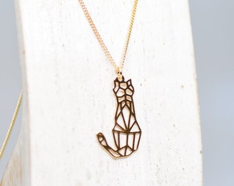 Cat Charm Necklace Origami 24k Gold Geometric Jewelry Animal Charm Necklace Modern Cat Necklace Best Friend Birthday Gift Jewelry for Girl