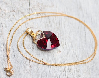 Donker rood hart kristal ketting Swarovski hart charme ketting kerstcadeau voor haar romantische sieraden cadeau voor vrouw vriendin liefde sieraden