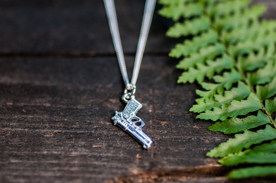 Sterling Silver Gun Charm Necklace Revolver Necklace Dainty Gun