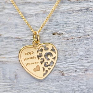 Heart Charm Necklace Best Friends Forever 24k, Best Friend Gift, Soul Sister Gift, Birthday Gift for Friend, Heart Friendship Necklace