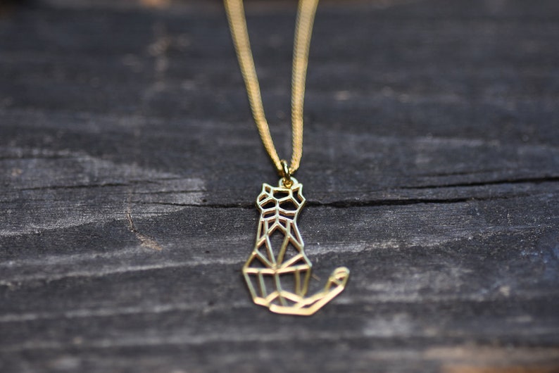 Cat Charm Necklace Origami 24k Gold Geometric Jewelry Animal Charm Necklace Modern Cat Necklace Best Friend Birthday Gift Jewelry for Girl image 3