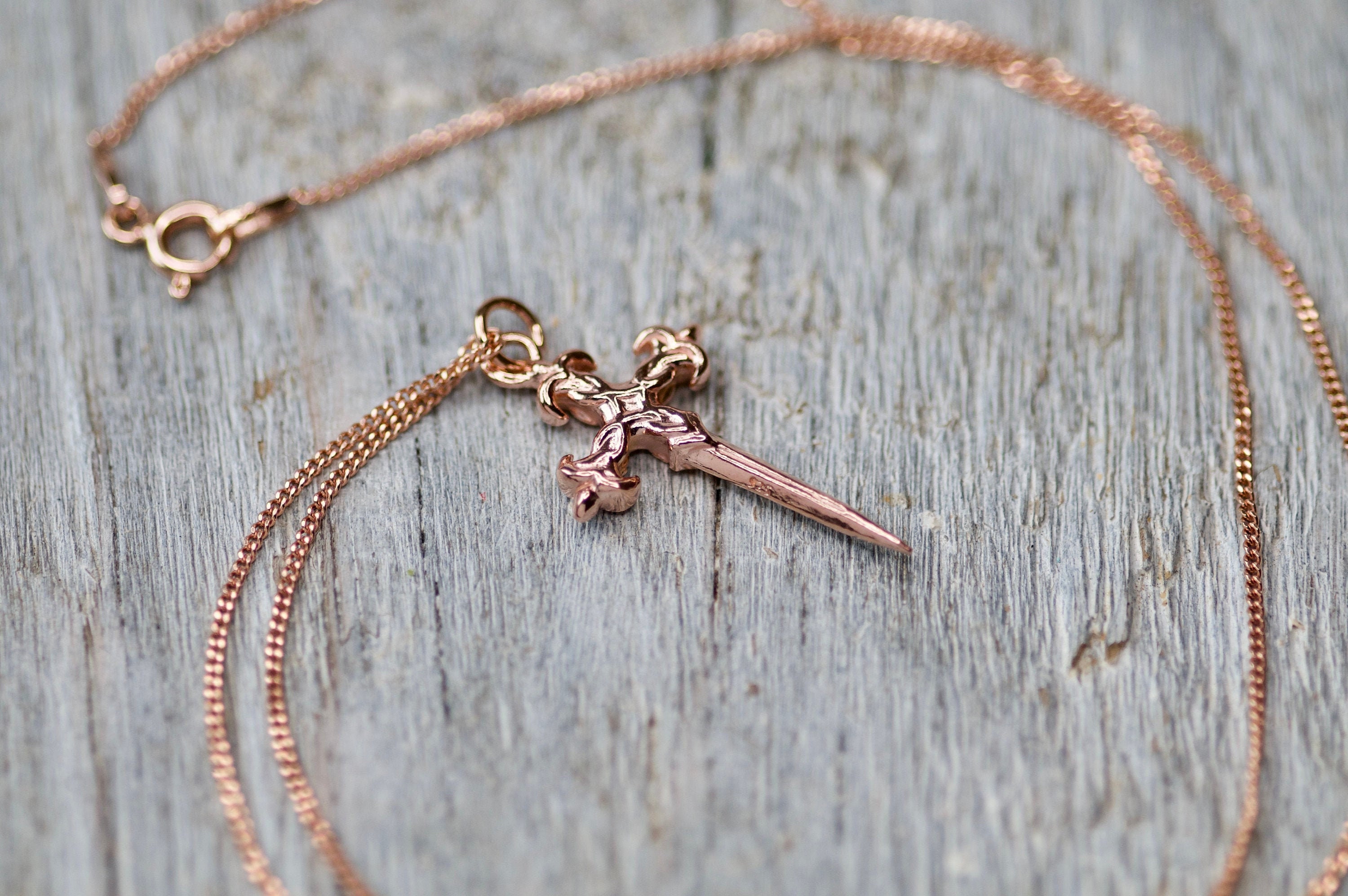 Crucifix Dagger Pendant 18k, Dagger Charm Necklace, Silver Sword