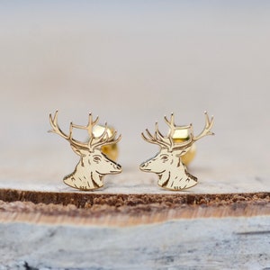 Small Deer Earrings for Girls 24k Sterling Silver Christmas Earrings Woodland Earrings Animal Earrings Deer Head Studs Forest Lover Earrings