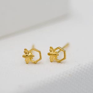 Tiny Bee Studs, Honey Bee Earrings 24k, Golden Bee Earrings for girls, Small Bee Studs, Earrings for girls, Daughter Gift, Save the Bees
