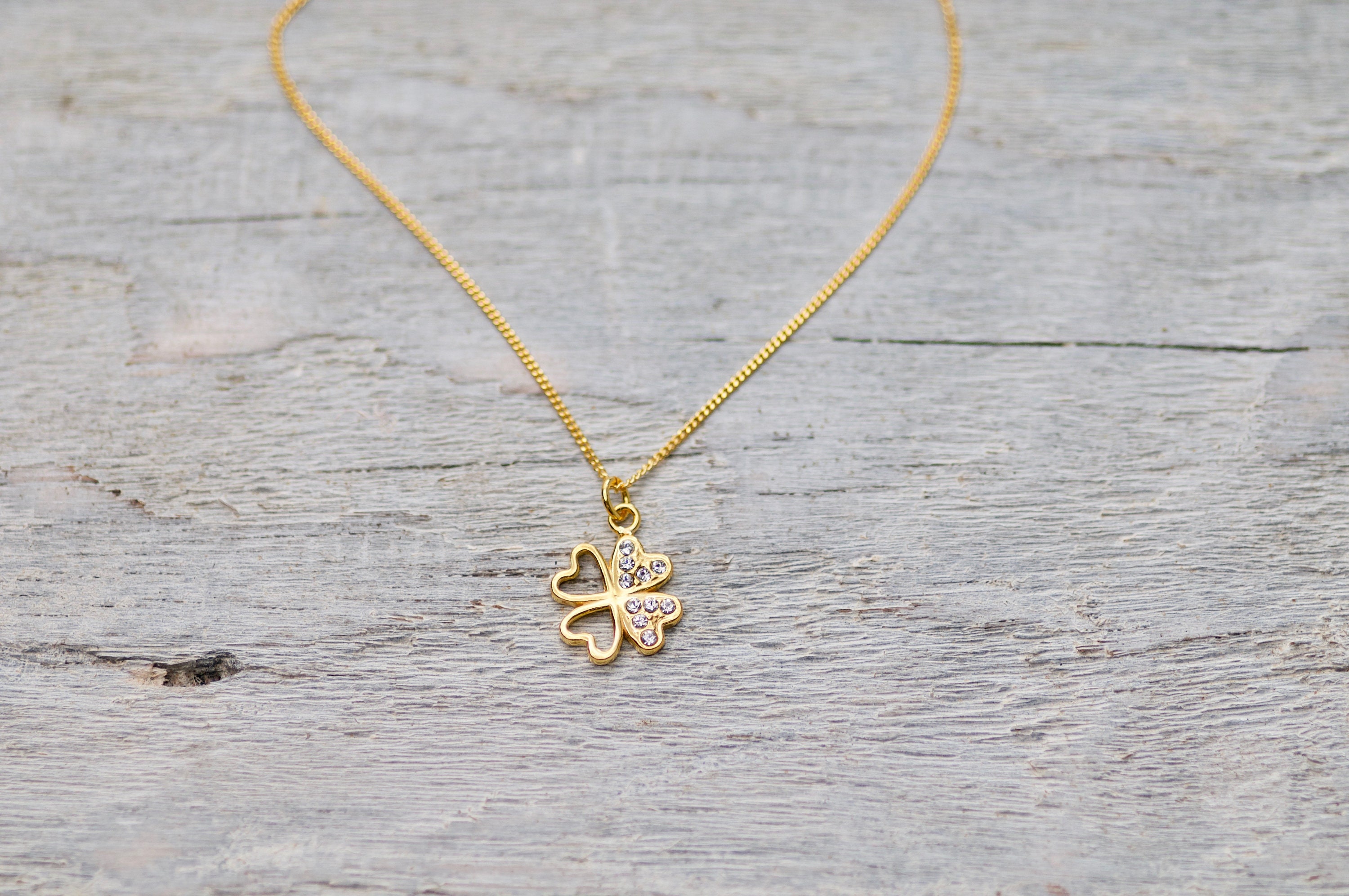 Lucky Clover Charm Necklace 24k With Tiny Swarovski Crystals, Good ...