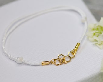 Simple Bee Rope Bracelet, Minimalist White Bee Bracelet, Elegant Rope Bracelet, Bee Charm Bracelet, Summer Bracelet, Bee Lover Gift