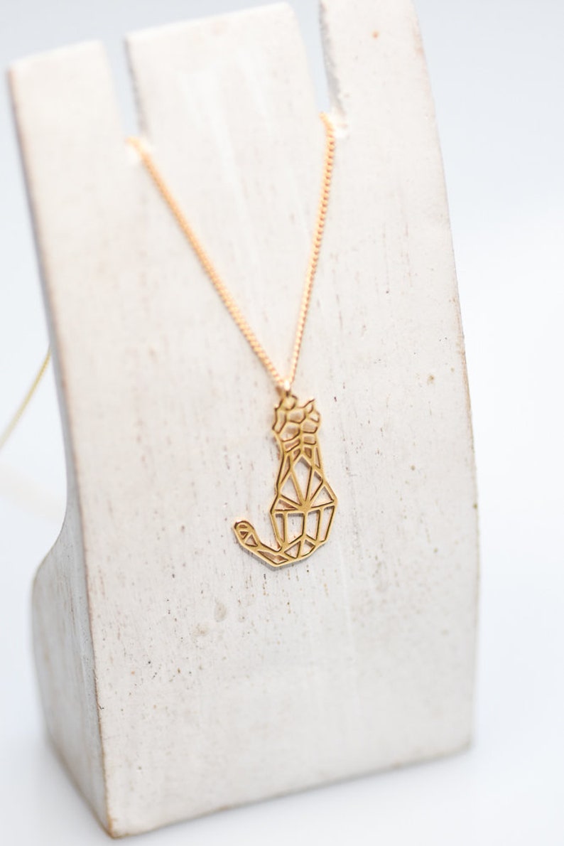 Cat Charm Necklace Origami 24k Gold Geometric Jewelry Animal Charm Necklace Modern Cat Necklace Best Friend Birthday Gift Jewelry for Girl image 7