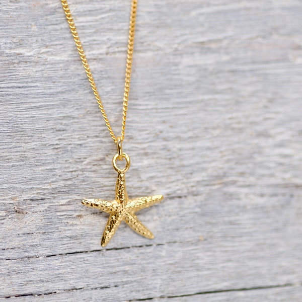 Starfish Charm Necklace 24k, Dainty Beach Necklace, Summer Necklace, Summer Jewelry, Daughter Gift, Starfish Pendant, Sea Life jewelry