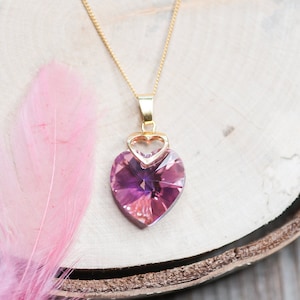 Pink Double Heart Crystal Necklace Swarovski Heart Charm Necklace Christmas Gift for Her Romantic Jewelry Gift for Wife Girlfriend Love Gift