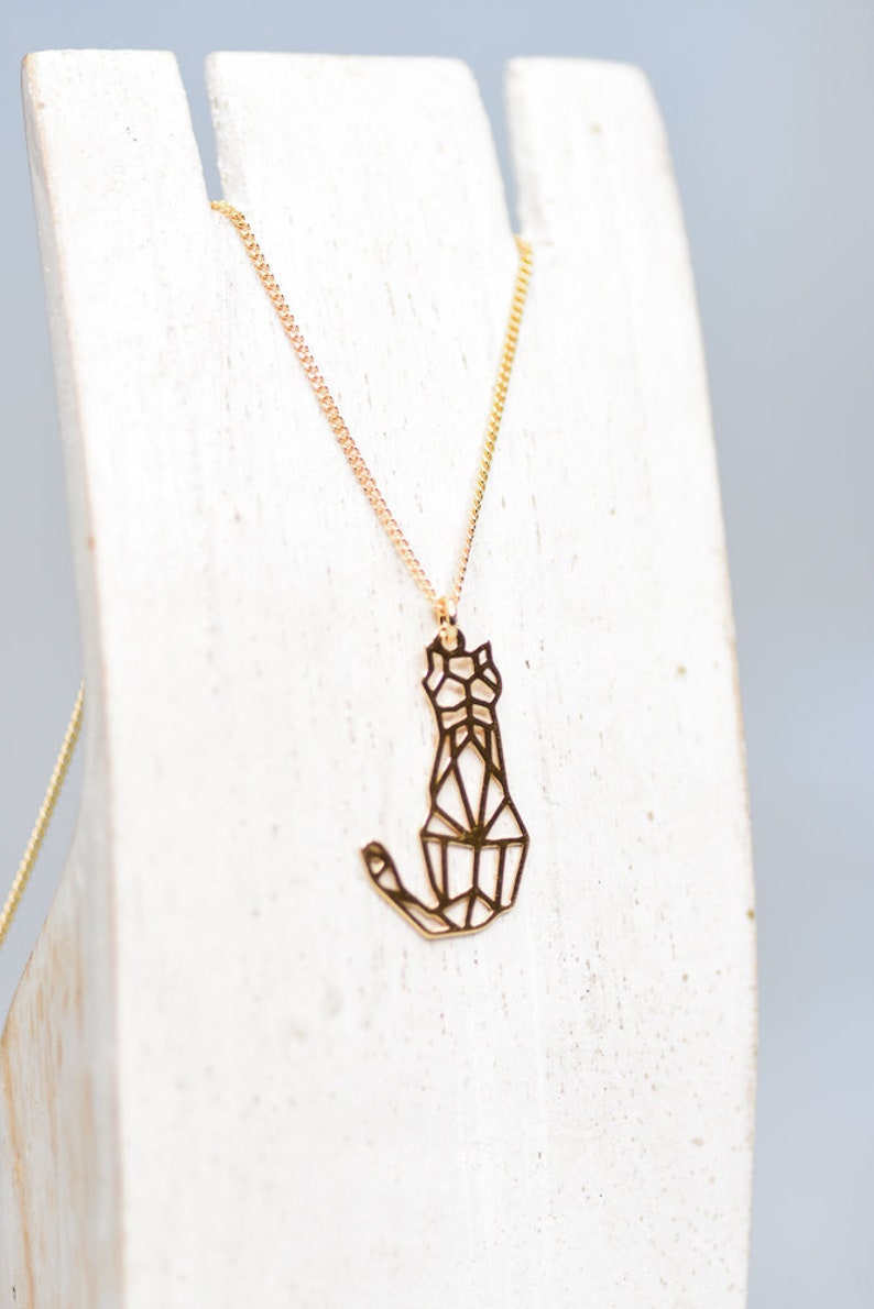 Cat Charm Necklace Origami 24k Gold Geometric Jewelry Animal Charm Necklace Modern Cat Necklace Best Friend Birthday Gift Jewelry for Girl image 1