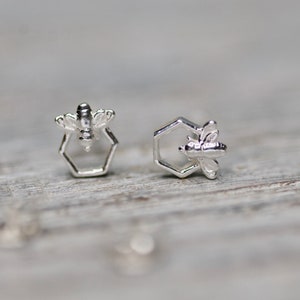 Tiny Bee Studs, Honey Bee Earrings Solid Silver,  Bee Earrings for girls, Small Bee Studs, Earrings for girls, Daughter Gift, Save the Bees