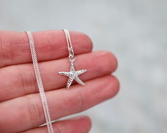Colar com pingente de estrela do mar de prata, colar delicado de praia, colar de verão, joias de verão, presente para filha, pingente de estrela do mar, joias de vida marinha