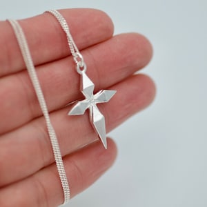 Modern Cross pendant, Sterling Silver Cross Charm Necklace, Silver Cross Pendant,  Christian Jewelry, Religious Necklace, Religious Gift