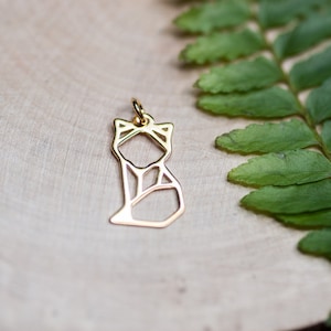 Origami Fox Charm 24k over Sterling Silver AG925 Cute Fox Pendant Woodland Animal Charm Necklace Charm Bracelet Charm Add-on Charm Xmas Gift