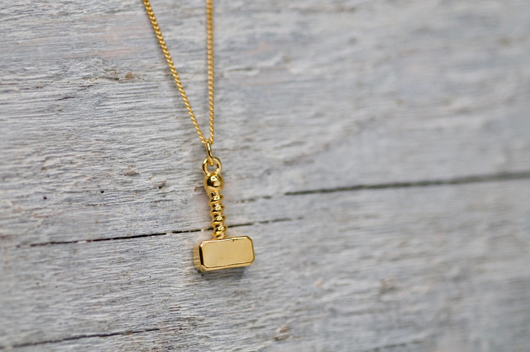 Simple Thor Hammer Necklace Solid Sterling 24k Gold, Mjolnir