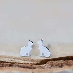 Tiny Cat Earrings for Girls, Solid Silver Kitty Studs, Animal Earrings for Kids, Cat Stud Earrings, Gift for Daughter, Cute Girls Jewelry