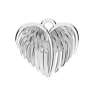 May include: A silver heart-shaped pendant with angel wings. The wings are detailed with delicate feathers.