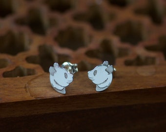 Sterling Silver Panda Head Stud Earrings, Animal Jewelry Gift