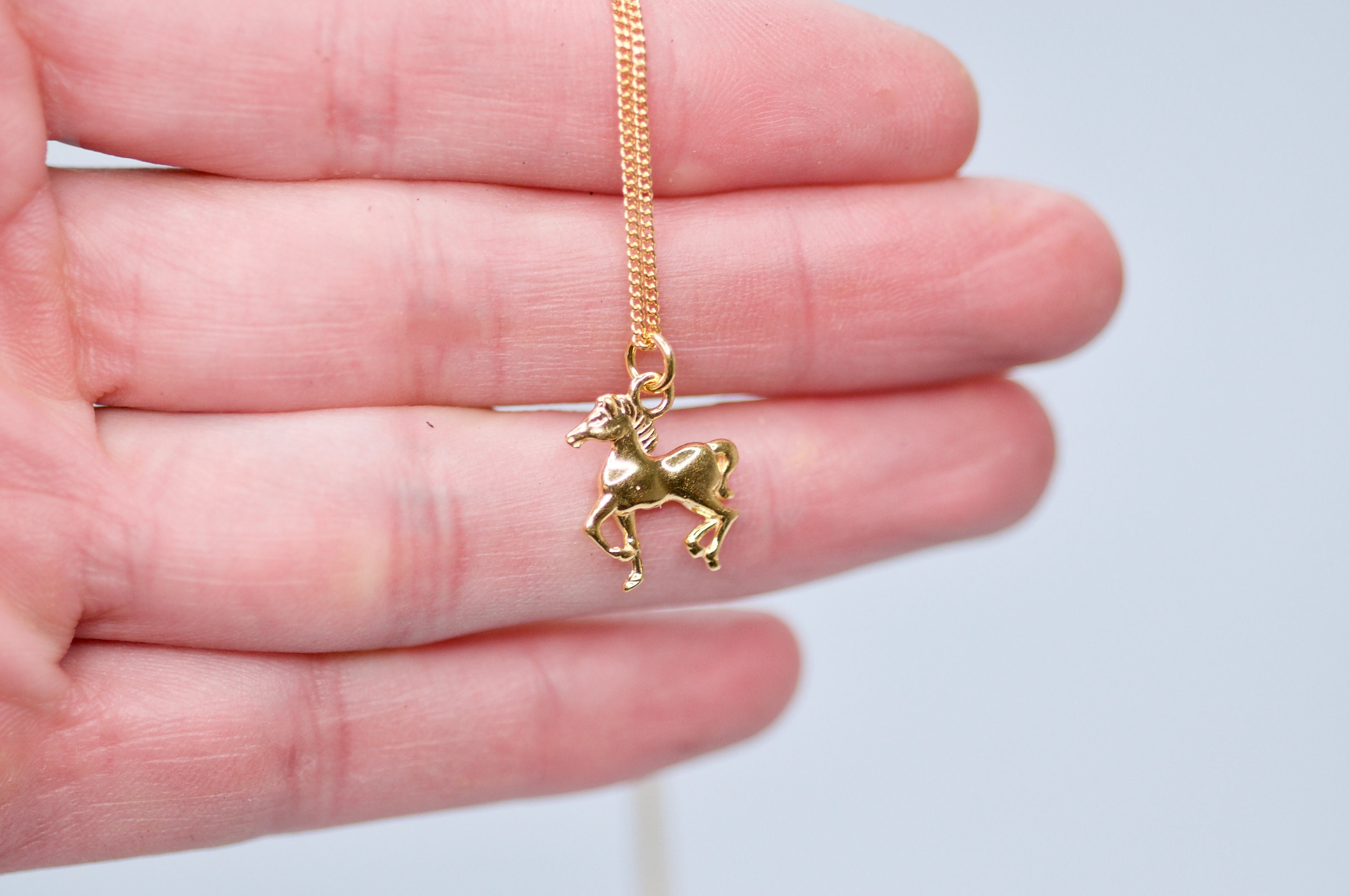 Horse Charm Necklace For Girl 24k Gold Jewelry Equestrian Etsy