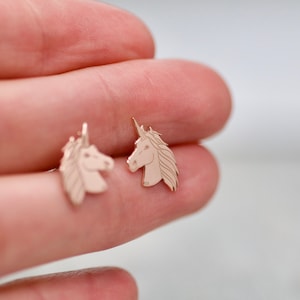 Unicorn Earrings for Girls Rose Gold, Unicorn Studs, Animal Earrings for Kids, Fantasy Stud Earrings, Gift for Daughter, Cute Girls Jewelry