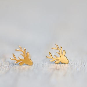 Tiny Deer Earrings for Girls 24k Sterling Silver Christmas Earrings, Woodland Earrings Animal Earrings Deer Head Studs Forest Lover Earrings