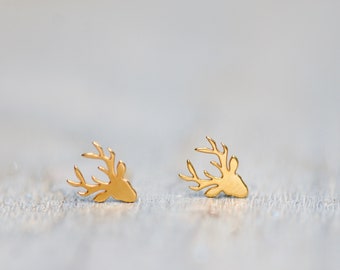 Tiny Deer Earrings for Girls 24k Sterling Silver Christmas Earrings, Woodland Earrings Animal Earrings Deer Head Studs Forest Lover Earrings