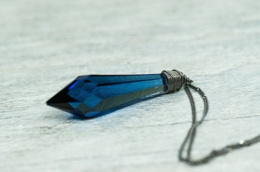 Atlantis Necklace Blue Sapphire Swarovski Crystal 40mm Drop