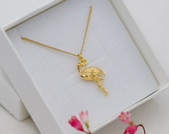 Flamingo Charm Necklace 24k Sterling Silver, Summer Bird Charm Necklace, Cute Necklace for Girl, Flamingo Necklace, Balance Symbol Necklace