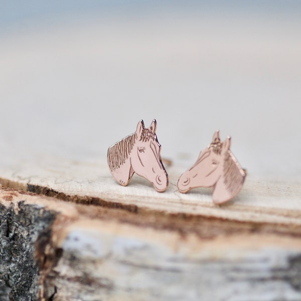 Horse Earrings for Girls, 18k Rose Gold Horse Studs, Animal Earrings for Kids Equestrian Stud Earrings Gift for Daughter, Cute Girls Jewelry