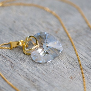 Swarovski Heart Necklace, Crystal Clear Heart Necklace, Romantic Necklace for Her, Mother Day Gift, Beautiful Heart Necklace, Gift for Wife