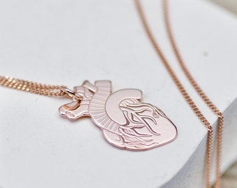 Anatomische bedelketting menselijk hart 18k zilver, cadeau-idee geneeskundestudent, arts en verpleegkundige sieraden anatomisch correct menselijk hart